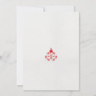 Een ontwerp van een rode bloem op een witte achter aankondiging