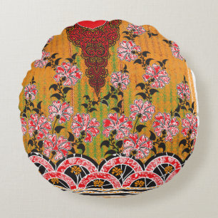 Een ontwerp van een rode en zwarte muur opknoping rond kussen