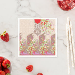 Een ontwerp van een rode vaas met bloemen erop servet