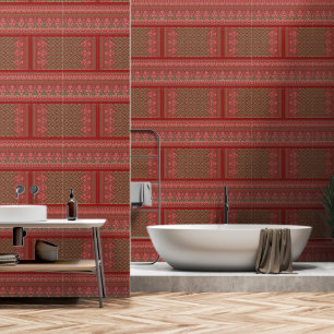 Een ontwerp van een rood en beige patroon_ behang