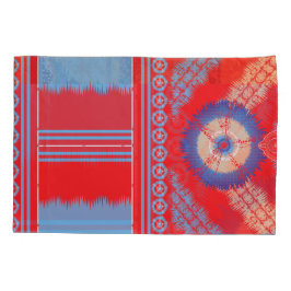 Een ontwerp van een rood en blauw patroon kussensloop