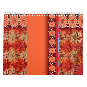 Een ontwerp van een rood en goud patroon kalender