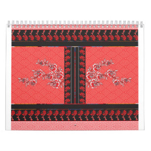 Een ontwerp van een rood en zwart behang kalender