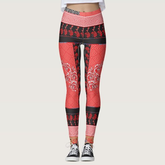 Een ontwerp van een rood en zwart behang leggings (Voorkant)