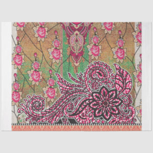 Een ontwerp van een roze en bruin paisley patroon tissuepapier