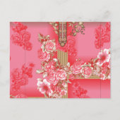 Een ontwerp van een roze en gouden achtergrond met briefkaart (Voorkant)