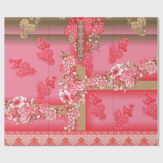 Een ontwerp van een roze en gouden achtergrond met cadeaupapier (Vlak)