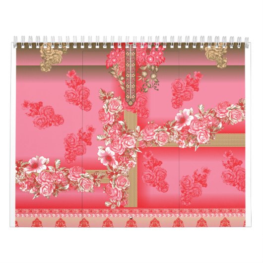 Een ontwerp van een roze en gouden achtergrond met kalender (Hoes)