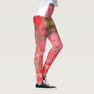Een ontwerp van een roze en gouden achtergrond met leggings