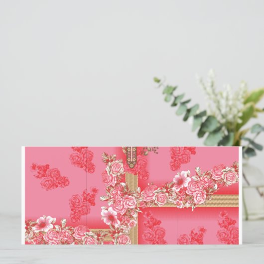 Een ontwerp van een roze en gouden achtergrond met menu (Staand voorkant)