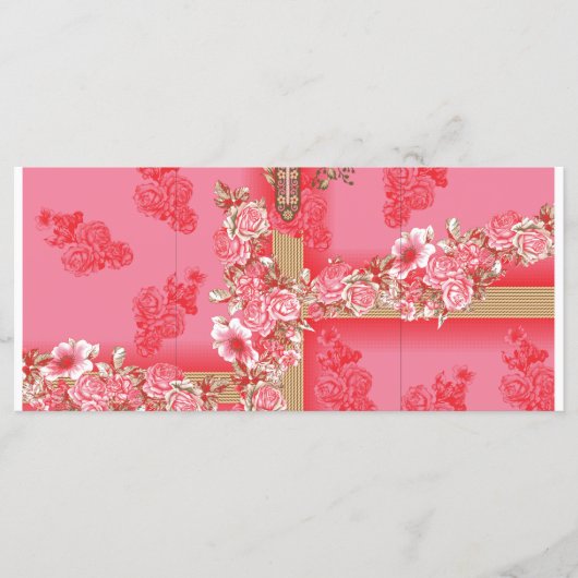 Een ontwerp van een roze en gouden achtergrond met menu (Voorkant)