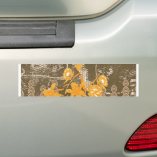 Een ontwerp van een schilderij met gele bloemen er bumpersticker