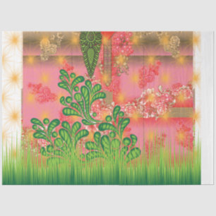 Een ontwerp van een spiegel en enkele planten tissuepapier