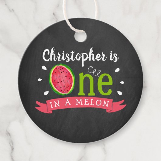 Eén op een Melon Chalkboard op de eerste verjaarda Bedankjes Labels (Voorkant)
