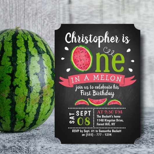 Eén op een Melon Chalkboard op de eerste verjaarda Kaart