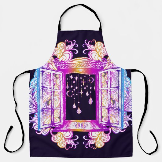 Een open  venster met slangen tegen een achtergron schort (Voorkant)