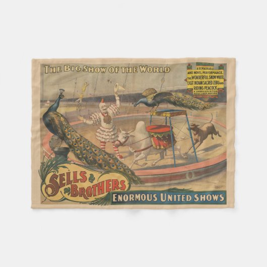 Een optredende zebu en pauw met clown trainer fleece deken (Voorkant (Horizontaal))