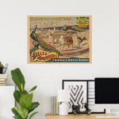 Een optredende zebu en pauw met clown trainer poster (Thuiskantoor)