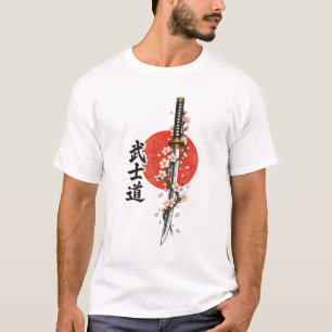 Een opvallend grafisch ontwerp met een katana zwaa t-shirt