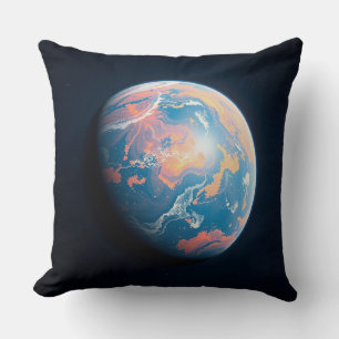 Een Oranje en Blauwe Planeet Kussen