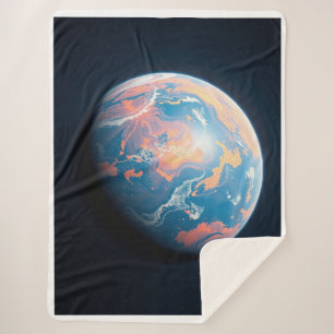 Een oranje en blauwe planeet sherpa deken