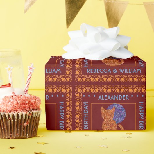 Een Oranje katje en de motorkap op maat Cadeaupapier (Verjaardagsfeest)