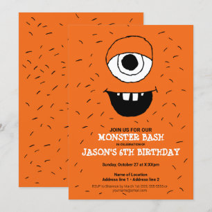 Een Oranje Monster Bash! Schattigee Monster Party Kaart