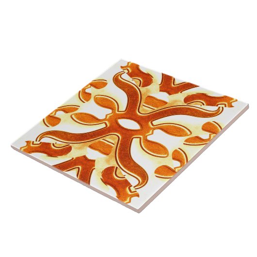 Een oranje wit klassiek trendy design tegeltje (Zijkant)