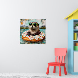 Een otter op vakantie in een drijvende donut poster