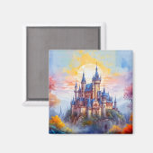 Een oud magisch kasteel in de ochtendmist magneet (Voorkant / Achterkant)