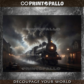 Een oude 19e-eeuwse stoomtrein 's nachts - tissuepapier