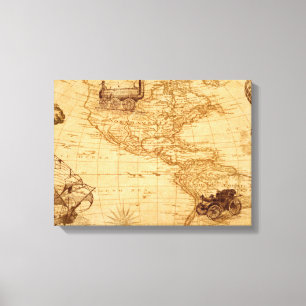 Een oude kaart van Amerika Canvas Afdruk
