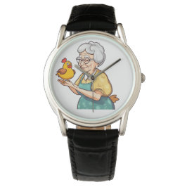 Een oude vrouw en een kip horloge