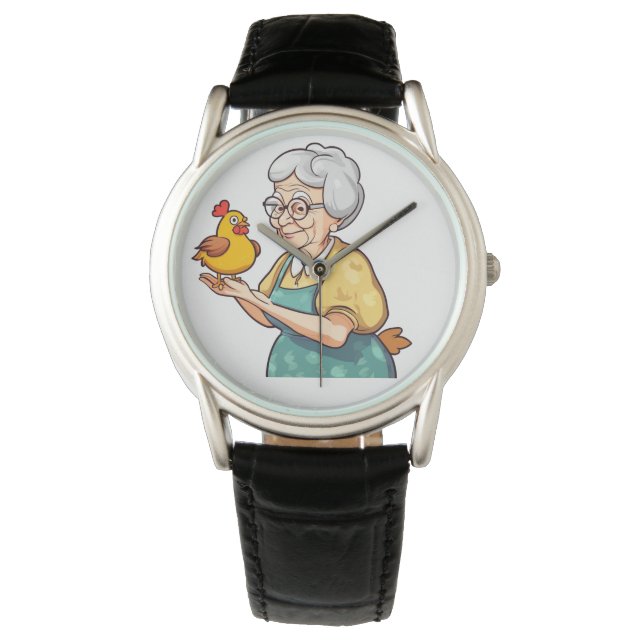 Een oude vrouw en een kip horloge (Voorkant)