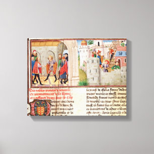 Een overeenkomst en de bouw van een kasteel canvas afdruk