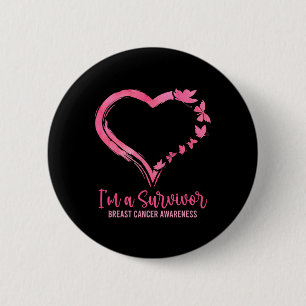 Een overlevende Shirt roze vlinder hart borstkanke Ronde Button 5,7 Cm