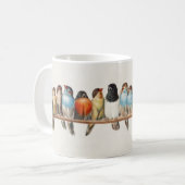 Een overzicht van de  finch van vogels, 1880 koffiemok (Voorkant links)