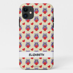 Een 'Owly Love Pattern' Jouw namen toevoegen iPhone 11 Hoesje