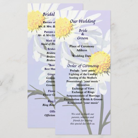 Een paar Daisies Wedding Program Programma (Voorkant / Achterkant)