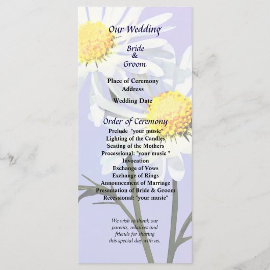 Een paar Daisies Wedding Program Programma (Voorkant)