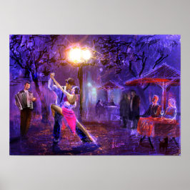 Een paar dansen een tango in de nacht poster