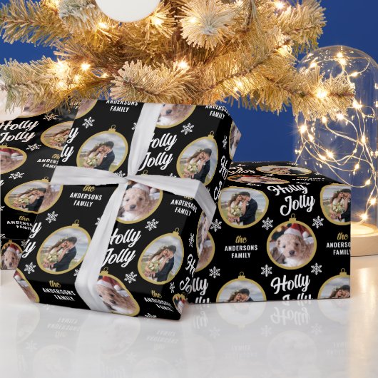 Een paar foto's voor kerstmis, modern zwart cadeaupapier (Feestdagen)