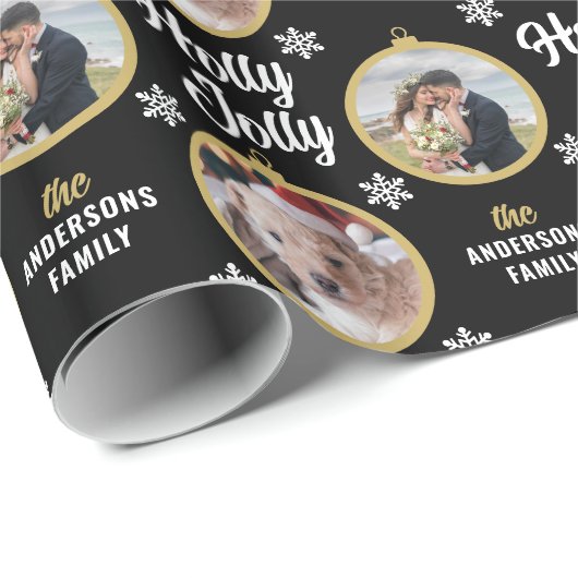 Een paar foto's voor kerstmis, modern zwart cadeaupapier (Rol Hoek)