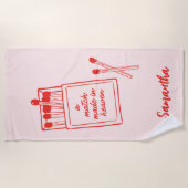 Een Paar Gemaakt in de Hemel Roze & Rood Persoonli Strandlaken (Voorkant)