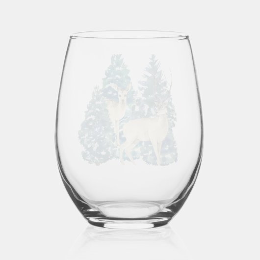Een paar herten in het winterbos wijnglas zonder voet (Achterkant)
