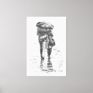 Een paar lopen in de regen canvas afdruk