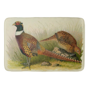 Een paar met Ring verbonden fazanten in een grijs  Badmat
