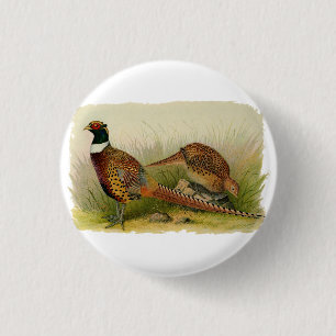 Een paar met Ring verbonden fazanten in een grijs  Ronde Button 3,2 Cm