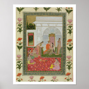 Een paar met vrouwen begeleiders en muzikanten poster