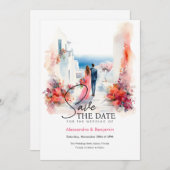 Een paar op bruiloft | Grieks thema | Datum opslaa Kaart (Voorkant / Achterkant)